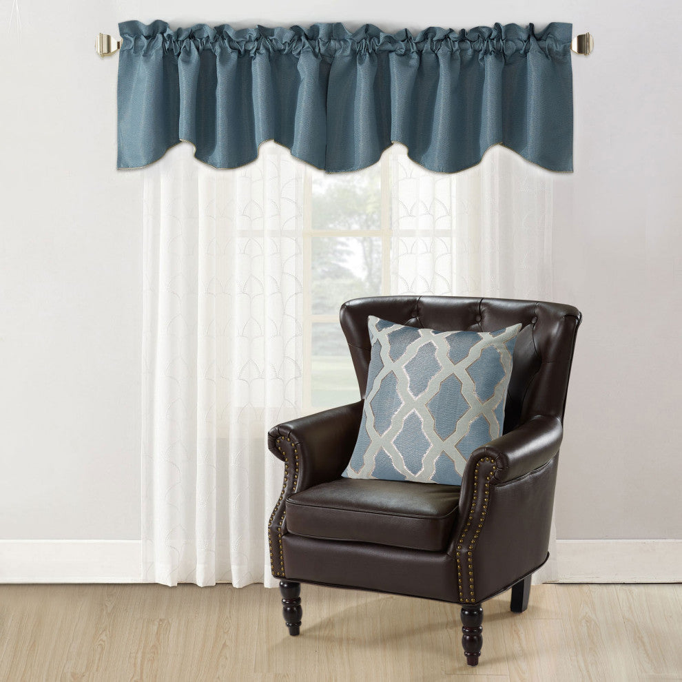 Safi Jacquard Valance and Pillow Shell Sets , Blue, 20" X 20" / 56" X 19"