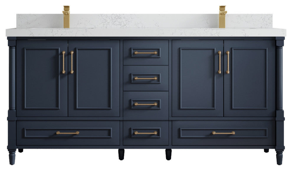 Aberdeen 72 Double Sink Bath Vanity in Hale Navy Blue  2" Empira Quartz