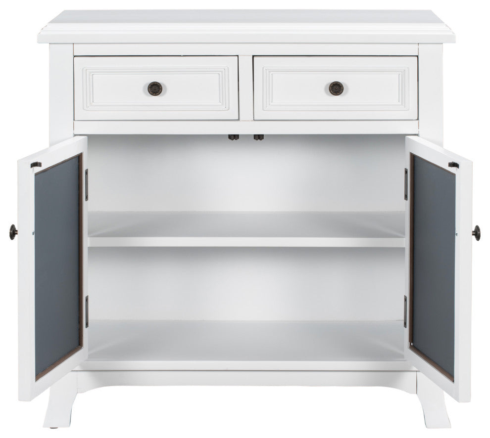 Wood Double Door Accent Cabinet with 2 Drawers, White, 30'' X 14''