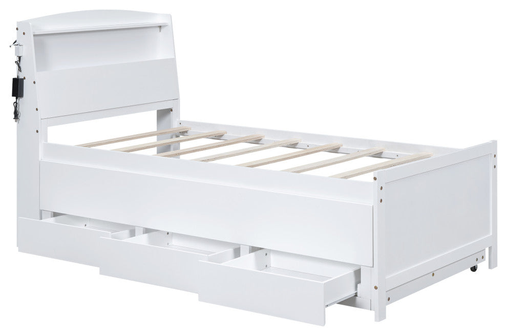 Gewnee Twin Size Platform Bed with Storage LED Headboard
