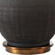 Luxe Sculpted Gold Black Ribbed Table Lamp, MidCentury Modern Ceramic Metallic