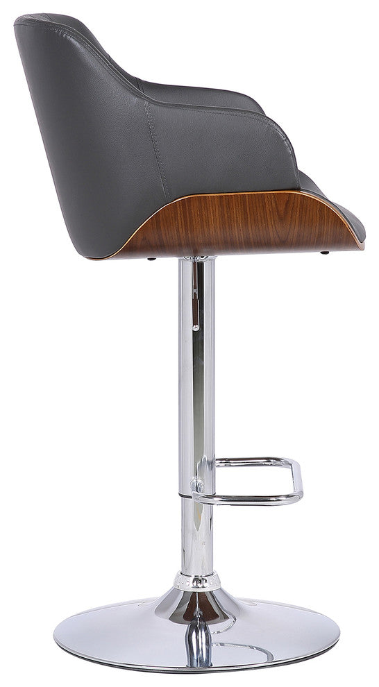 Toby Contemporary Adjustable Barstool, Chrome Finish With Gray Faux Leather