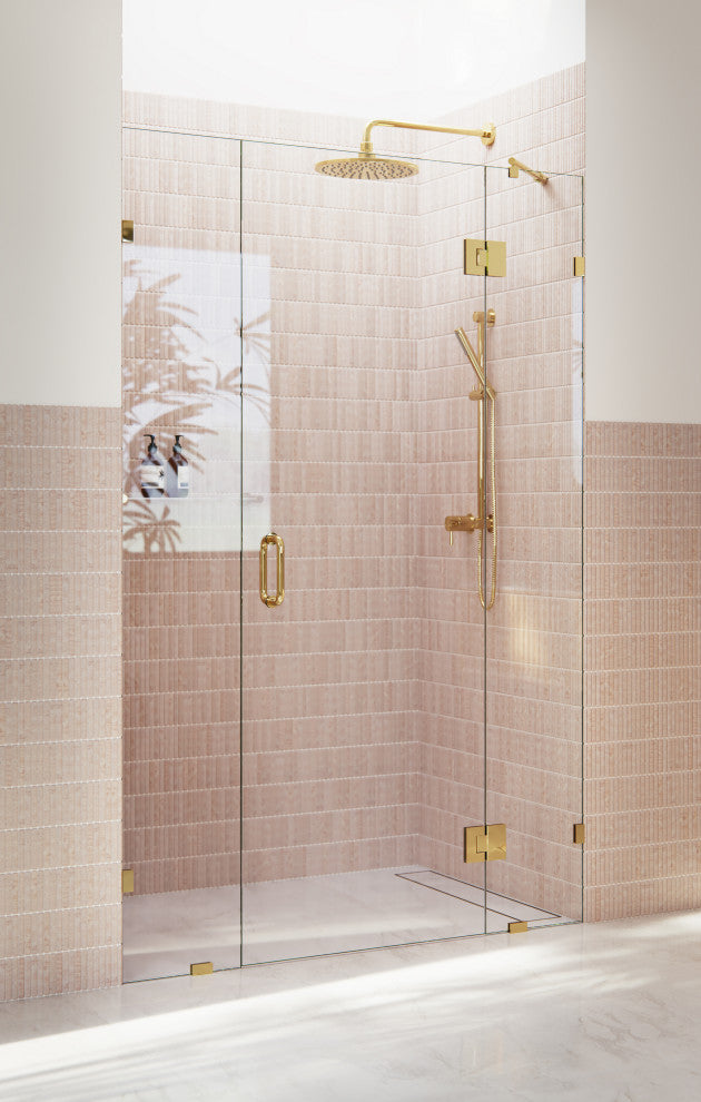 Glass Warehouse 78"x52" Frameless 3 Panel Inline Shower Door, Polished Brass