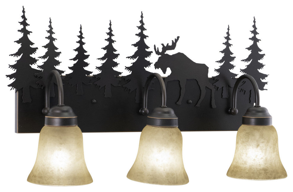 Bryce Bronze Rustic Bathroom Wall Fixture, Moose, 3-Light
