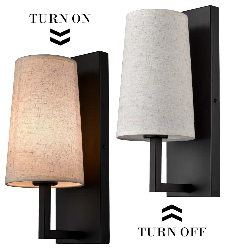 Black Wall Sconces Modern Fabric Shade Wall Lamps, Set of 2