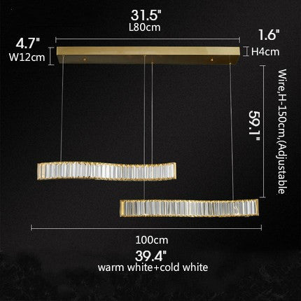 Induno Olona | Modern Crystal S-shaped LED Chandelier for Living Room, Gold, Cool Light