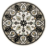 Ornate Gray and White Medallion Round Rug, 5' Round