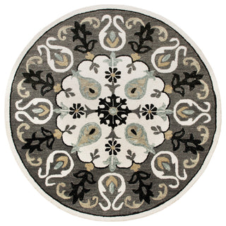 Ornate Gray and White Medallion Round Rug, 5' Round