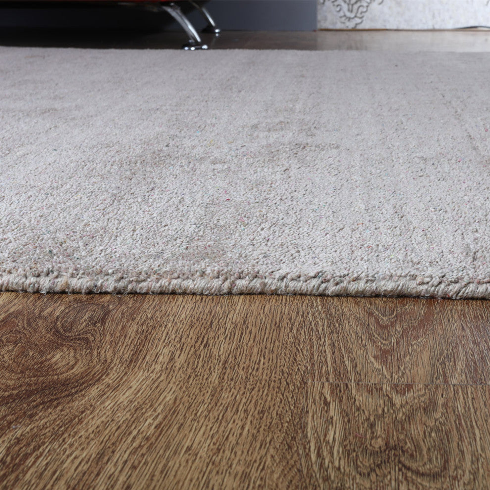 Hand Knotted Loom Silk Mix Area Rug Solid Beige