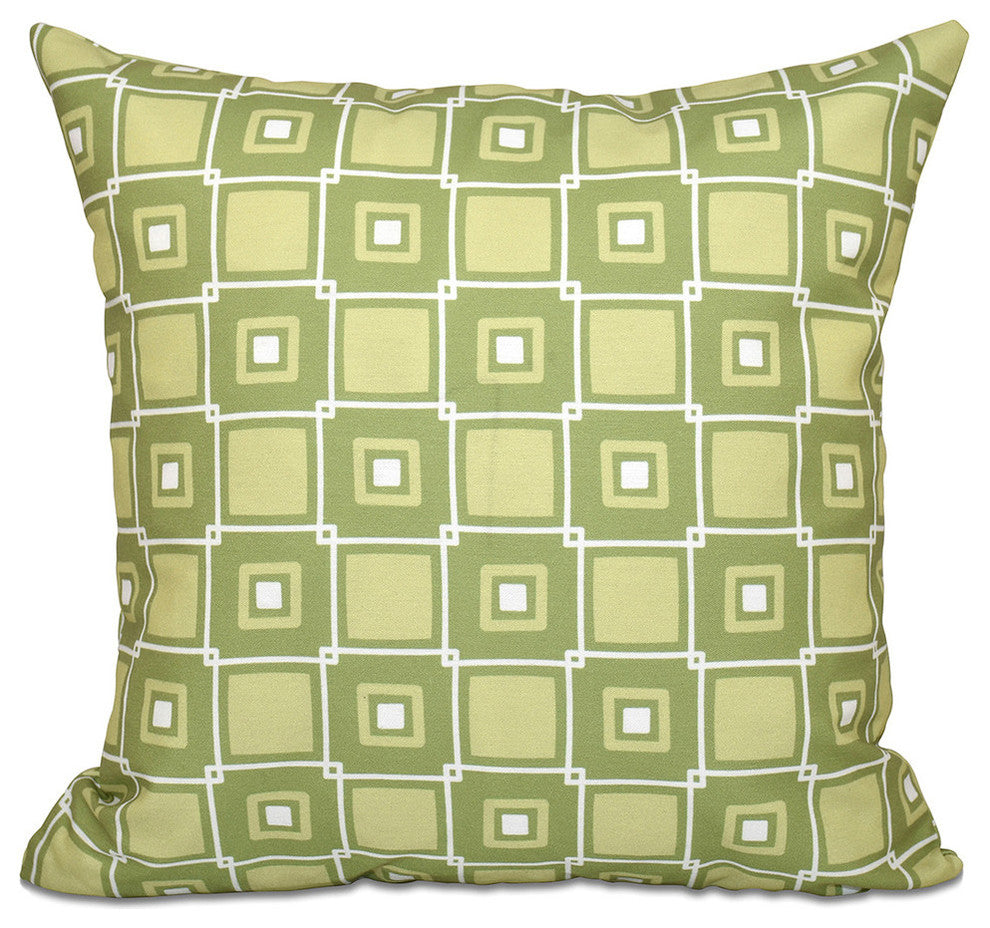 Square Pop, Geometric Print Pillow, Green, 18"x18"