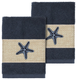 Lydia 2-Piece Embellished Washcloth Set, Midnight Blue