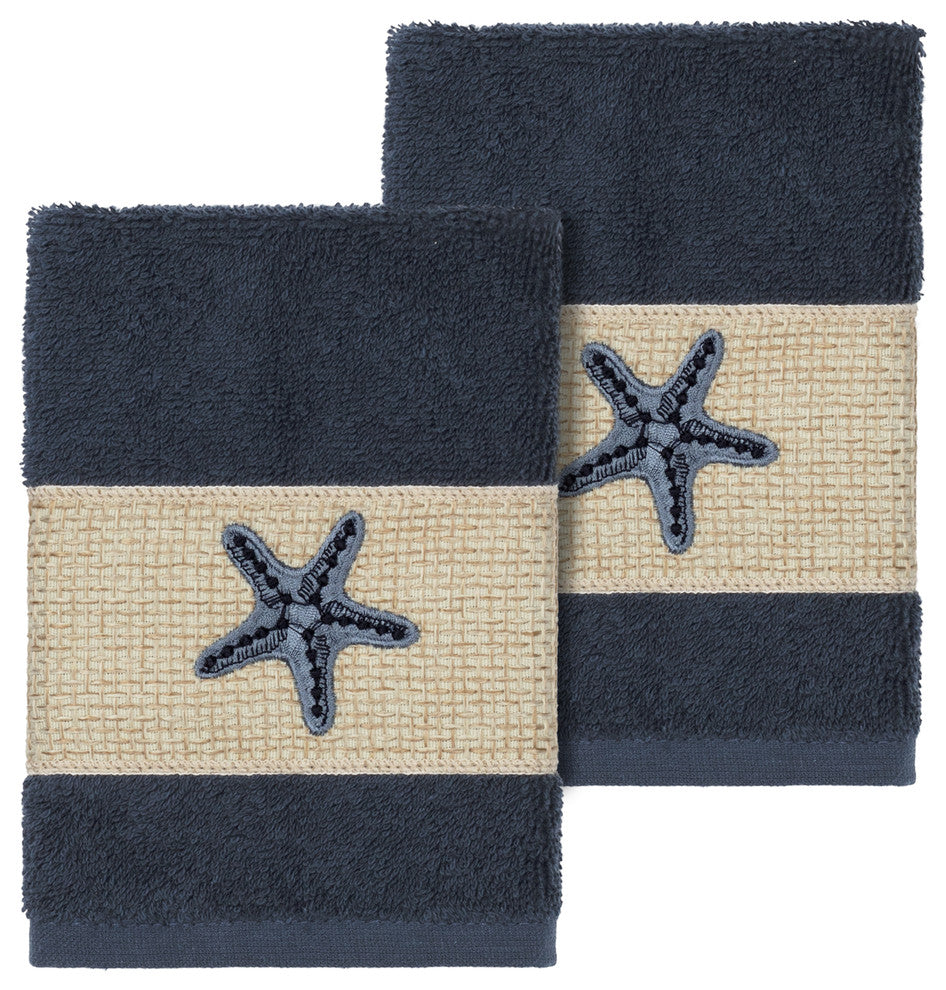 Lydia 2-Piece Embellished Washcloth Set, Midnight Blue