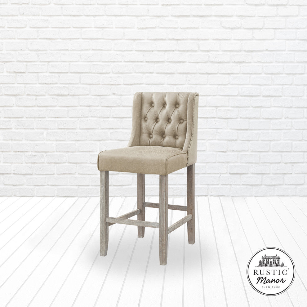 Rustic Manor Kaileigh Counter Stool, Leather PU, Beige