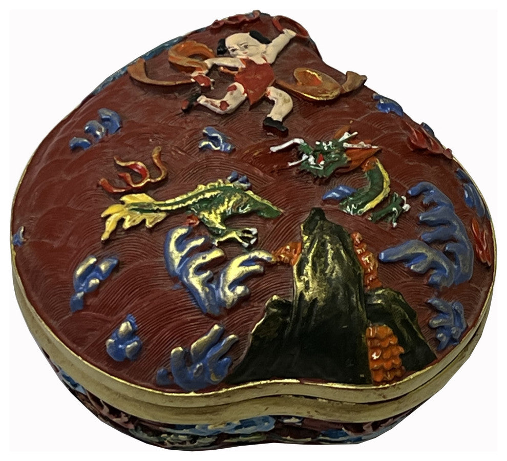 Chinese Mix Color Red Resin Lacquer Peach Shape Box Display Art Hws2569