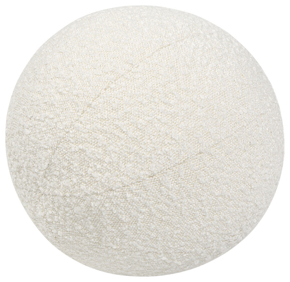 Luna 12" Round Sphere Boucle Throw Pillow, Ivory White