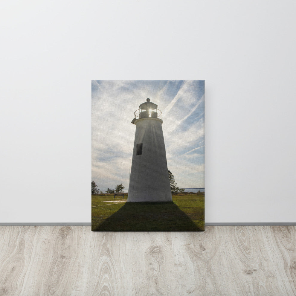 Turkey Point Lighthouse with Sun Flare Coastal Canvas Prints, 18" X 24"