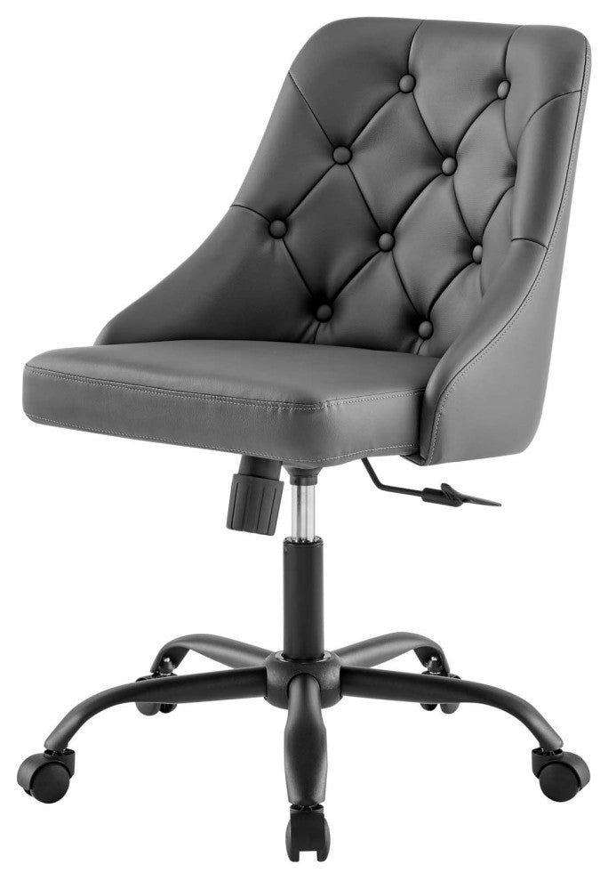 Computer Work Swivel Tufted Chair, Faux Vegan Leather, Black Gray, Home Office