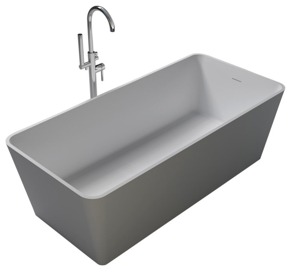 Vanity Art Solid Surface Resin Stone Freestanding Bathtub, Matte White, 67 in. X 32 in.
