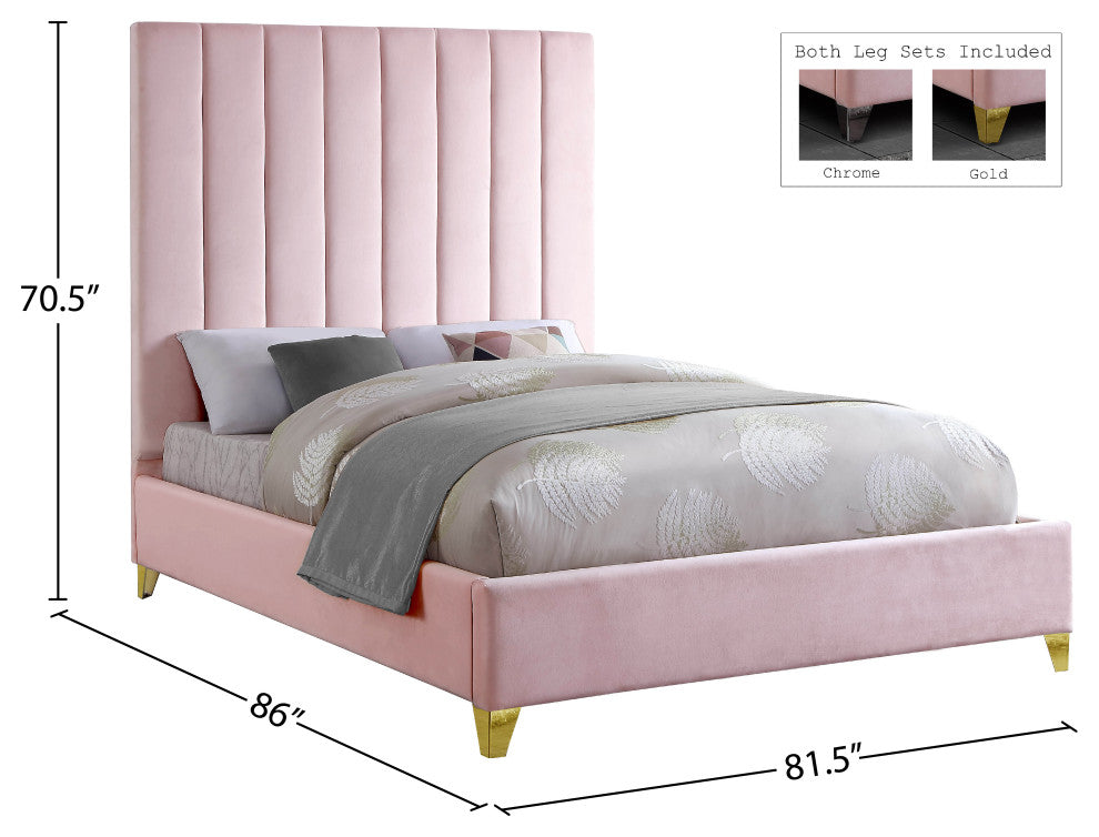 Via Velvet Upholstered Bed, Pink, King