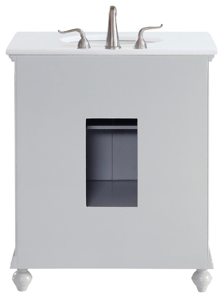 30" Single Bathroom Vanity, Light Grey With Ivory White Engineered Marble