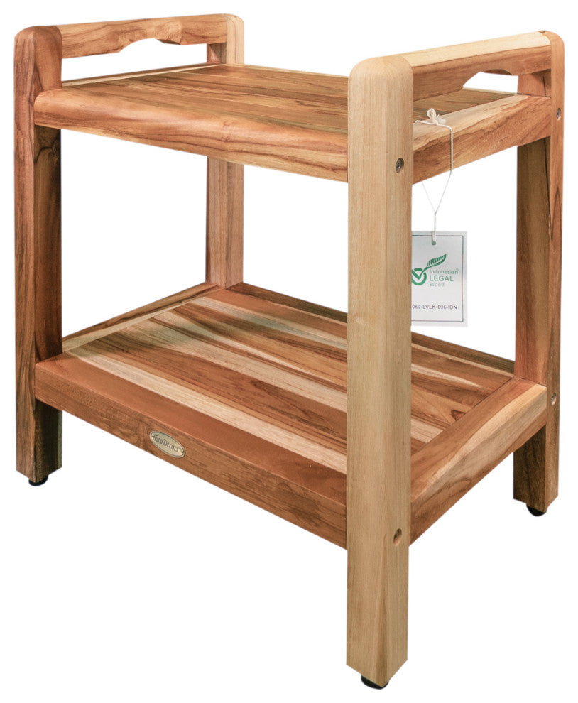 EcoDecors EarthyTeak Classic Shower Bench, Shelf and LiftAide Arms, 18"