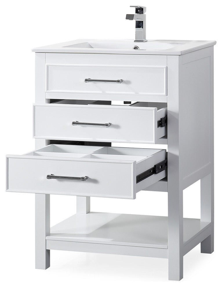 24" Aruzza Small Slim White Bathroom Vanity