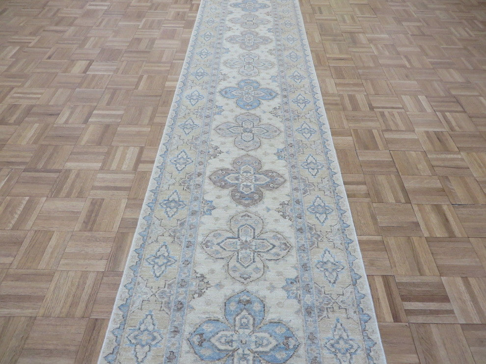 2'6x13'7 Runner Hand Knotted Ivory Fine Peshawar Khotan Oriental Rug