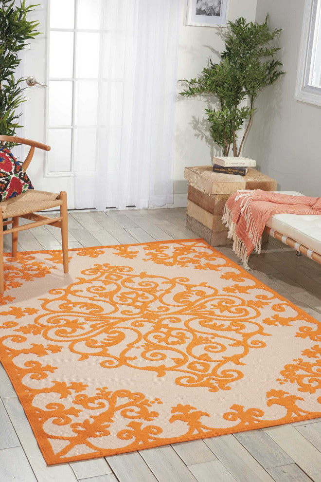 8 x 11 Orange Medallion Indoor Outdoor Area Rug