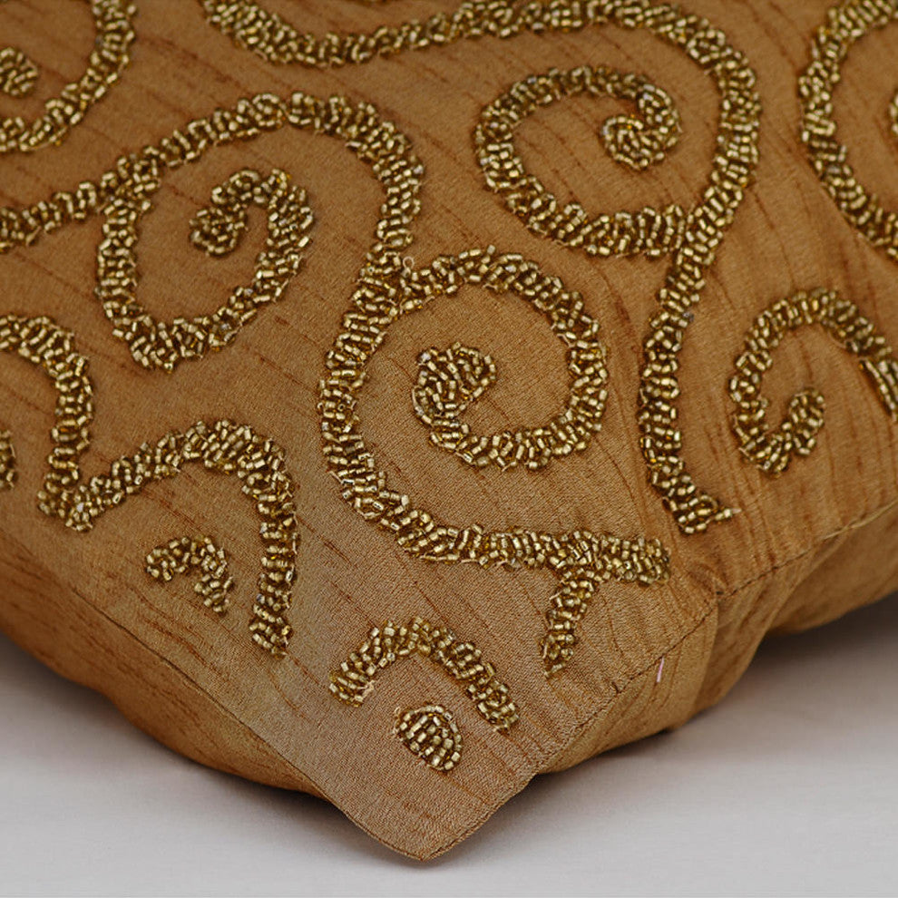 Gold Decorative Pillow Covers 18"x18" Silk, Gold Fest