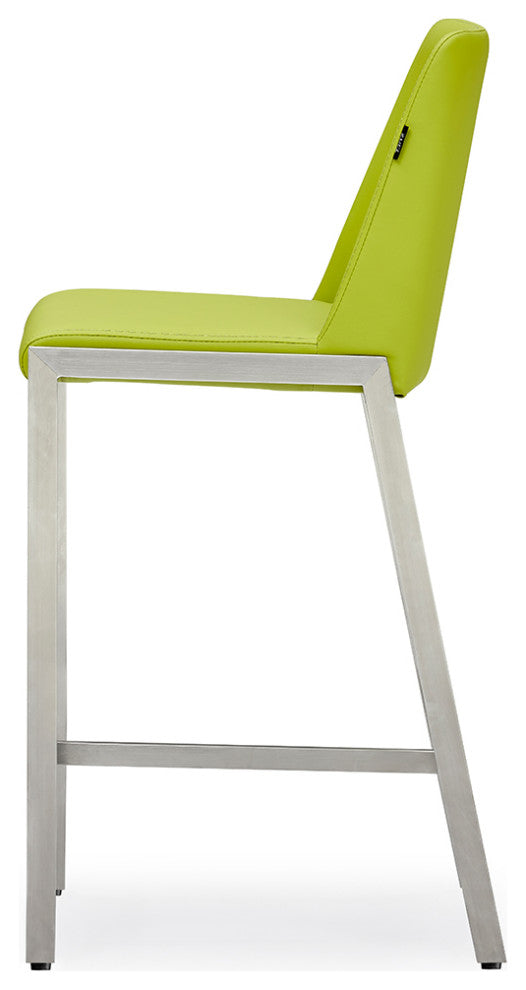 Eliza Leatherette Counter Stool With Polished Stainless Steel Legs, Lime Green