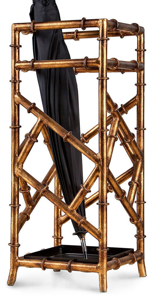 Bamboo Umbrella Stand, Antique Gold