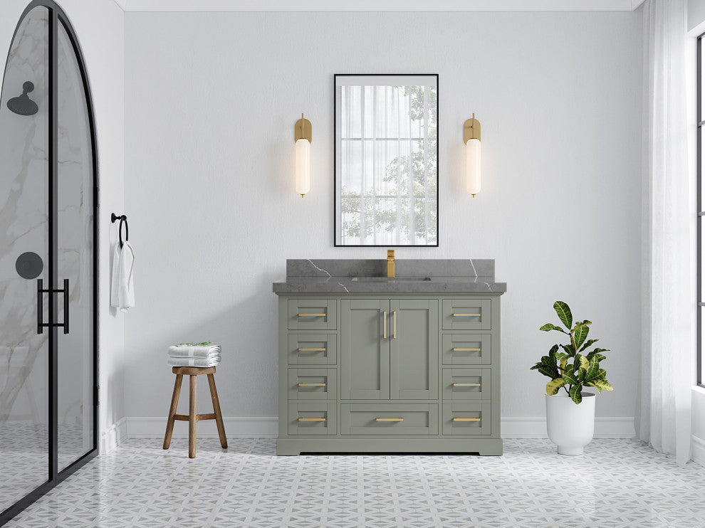 Boston 48 Single Sink Bath Vanity in Evergreen 2" Piatra Gray