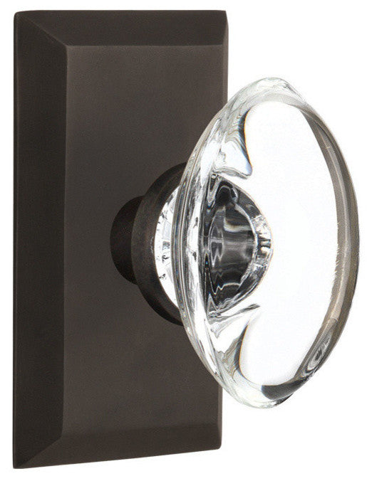 Single Studio Plate With Oval Clear Crystal Knob, Oil-Rubbed Bronze