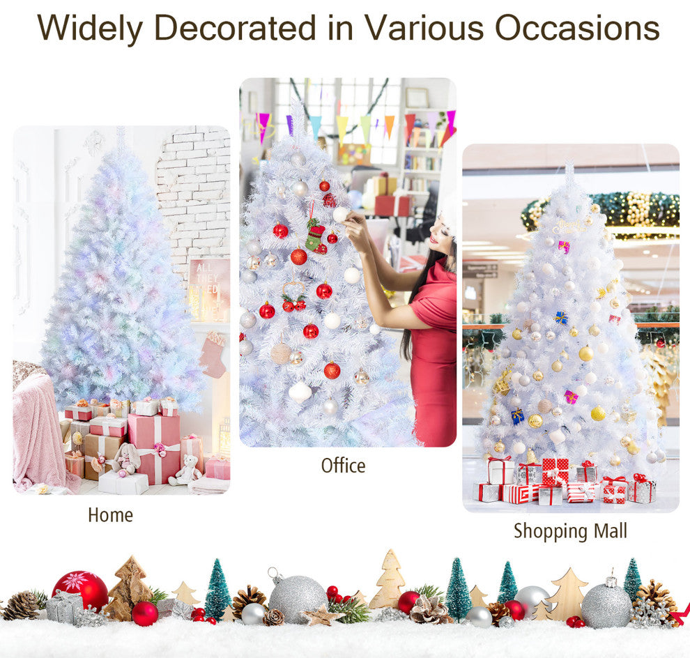 Costway 8ft White Iridescent Tinsel Artificial"‚Christmas Tree with Branch Tips
