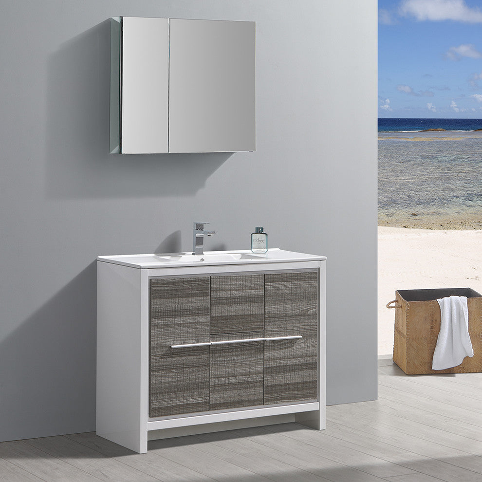Allier Rio 40" Ash Gray Modern Bathroom Vanity Set, Cabinet, Faucet, FFT1030BN