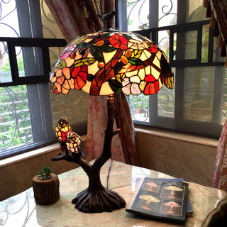 Chloe-Lighting 4-Light Flowers and Birds Double Table Lamp Oval