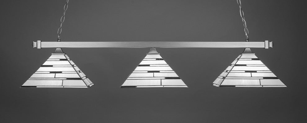 Square 3-Light Bar with Square Fitters, Brushed Nickel/Pearl Ebony Art