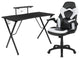 Modern Gaming Desk With Comfortable Chair, Raised Shelf & Cup Holder, White