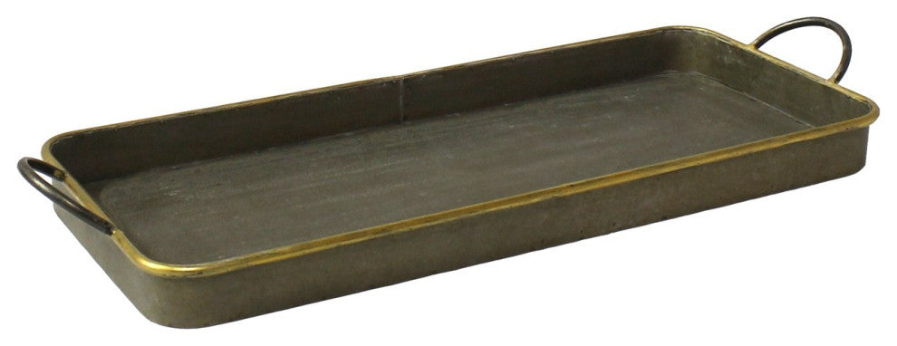HomeRoots Set of 3 Nesting Galvanized Metal and Gold Serving Trays
