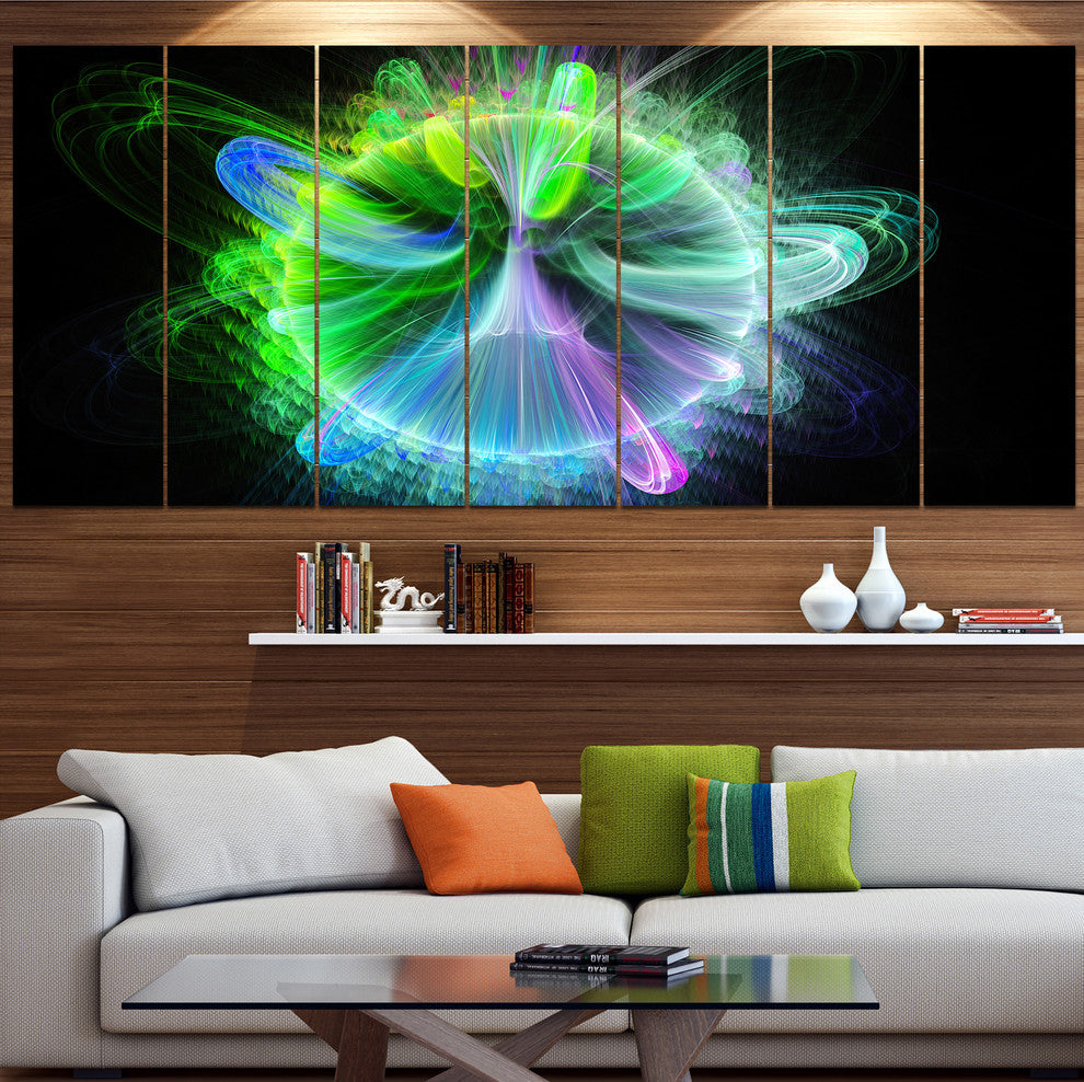 Bright Blue Fractal Vortices of Energy, Floral Canvas Print, 83"x32", 7 Panels