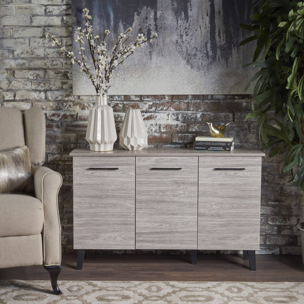 GDF Studio Emilia Mid Century Modern Finished Fiberboard Cabinet, Gray Oak
