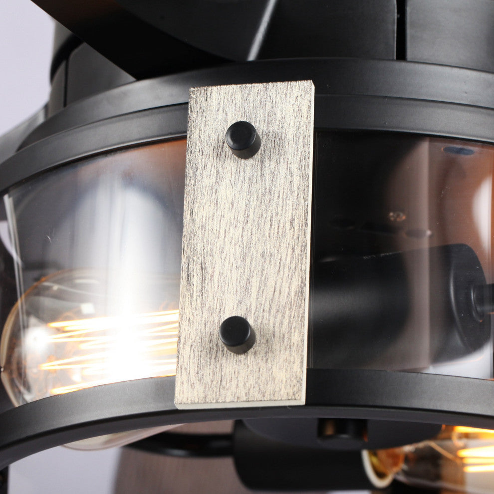 52 in Ceiling fan Matte Black Ceiling Fan with Glass Lampshade