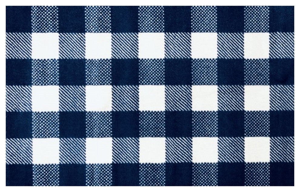 2' x 4' Navy and White Buffalo Plaid Washable Floor Mat