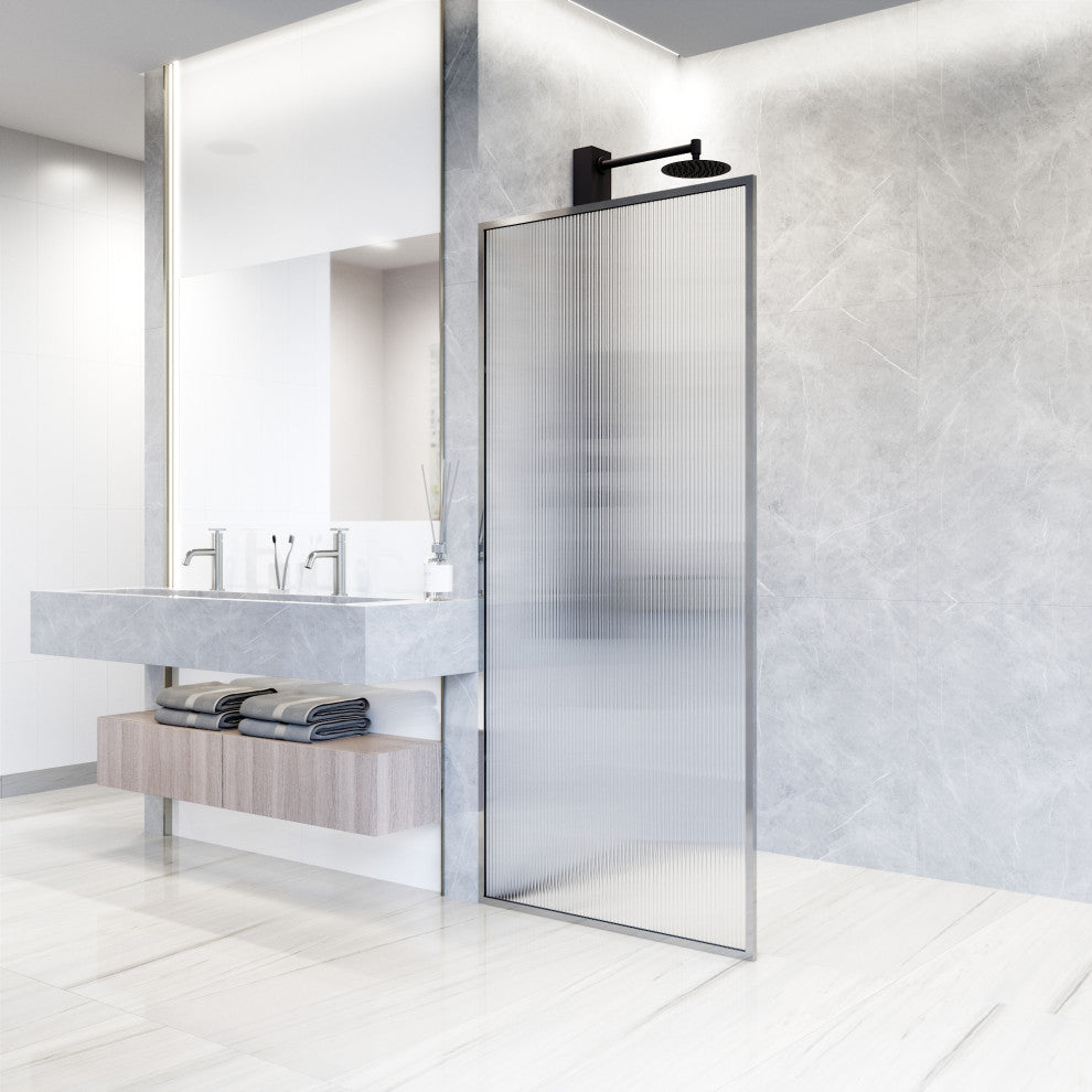 VIGO Meridian Framed Fixed, Chrome, Shower Screen, 34" W X 74" H, Fluted Glass
