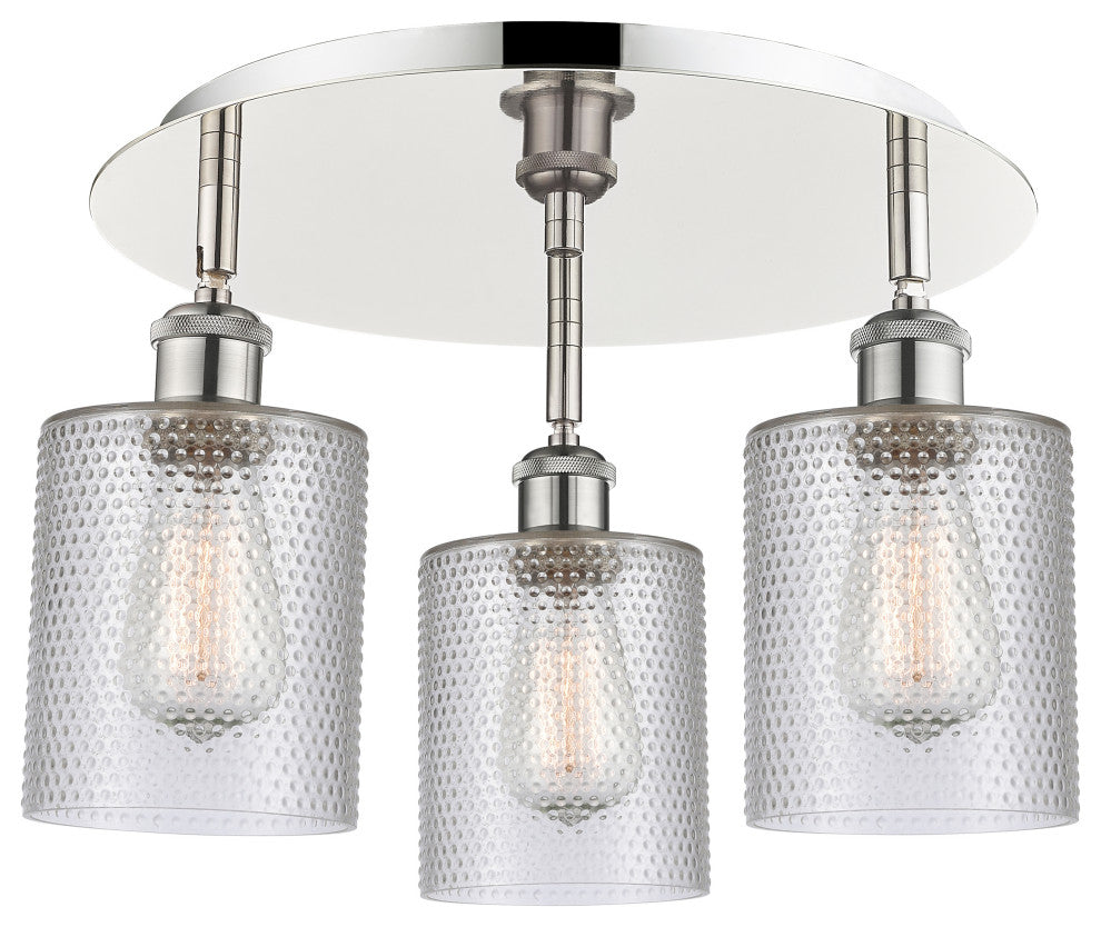 Cobbleskill-3 Light 17" Flush Mount-Polished Nickel, Clear Glass Shade