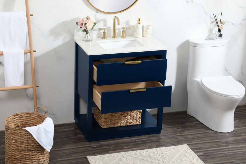 30" Single Bathroom Vanity, Blue, With Backsplash