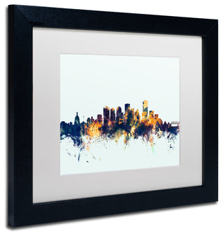 Michael Tompsett 'Edmonton Canada Skyline Blue' Matted Framed Art, 11x14