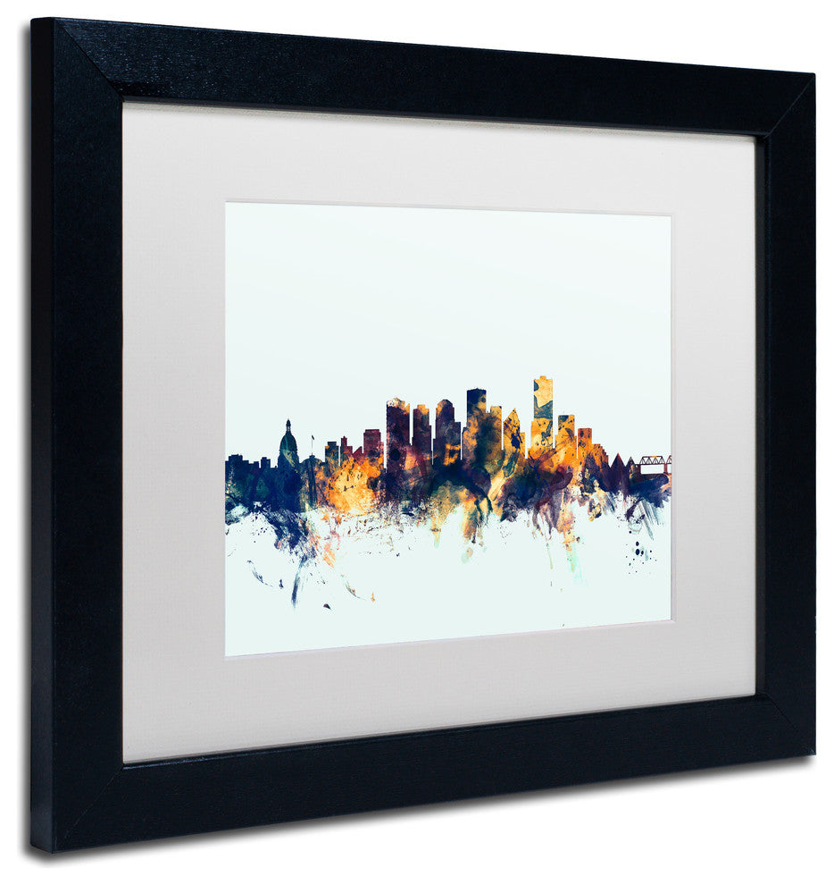 Michael Tompsett 'Edmonton Canada Skyline Blue' Matted Framed Art, 11x14