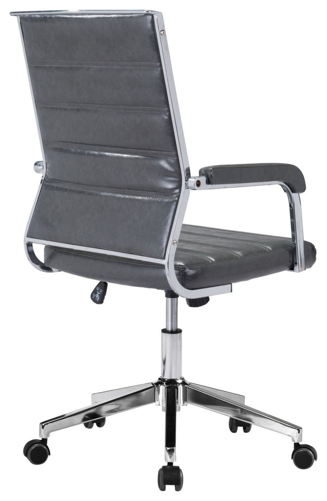 Office Chair, Faux Vinyl Leather, Steel, Gray, Silver Home Business