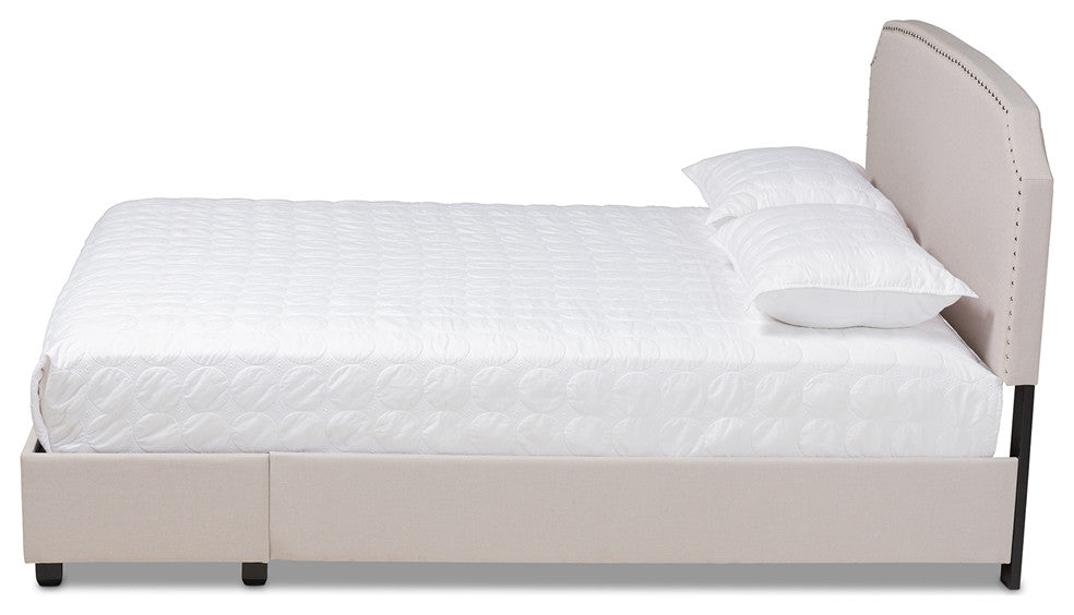 Beige Fabric Upholstered 2-Drawer King Size Platform Storage Bed